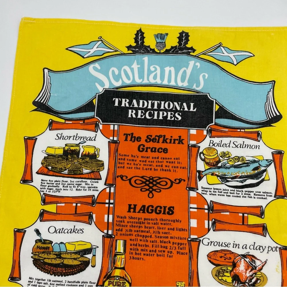 Vintage Scotland Tea Towel Traditional Recipes Haggis Kitsch Retro Kitchen Linen